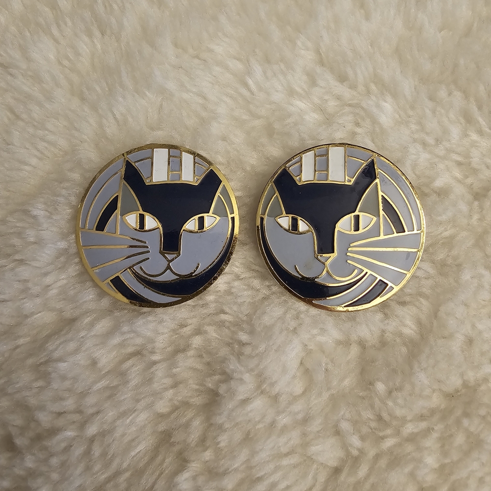 Vintage "Meow" Cat Stud Earrings, Circa 1980's